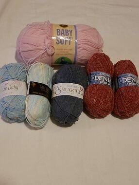 Yarn 6 Skeins, Acrylic Blends, Baby Denim Pink Grey Orange Crochet Crafts